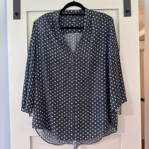 NYDJ Gray/White Blouse with Mandarin Collar